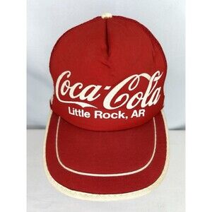 Vintage 80s Coca Cola Classic 3 Three Stripe Mesh Trucker Hat Little Rock AR